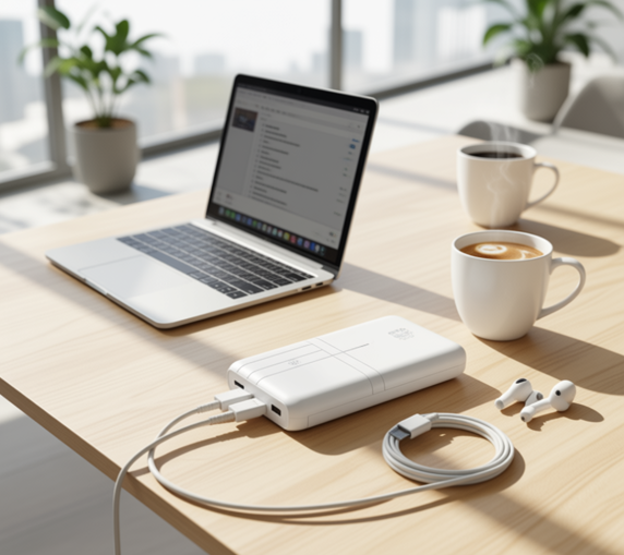 Solar Power Bank 10000mAh – Built-in Cables, LED Display, Dual Flashlight & Solar Charging