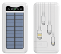 Solar Power Bank 10000mAh – Built-in Cables, LED Display, Dual Flashlight, Solar Charging, Portable Phone Charger for Camping & Travel